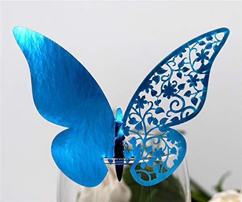 Nicole Knupfer 100 Stücke Schmetterling Tischkarten Namenskarten Glasanhänger Wandsticker Tischdeko Hochzeit Party Deco (Reflektierendes Blau) von Nicole Knupfer