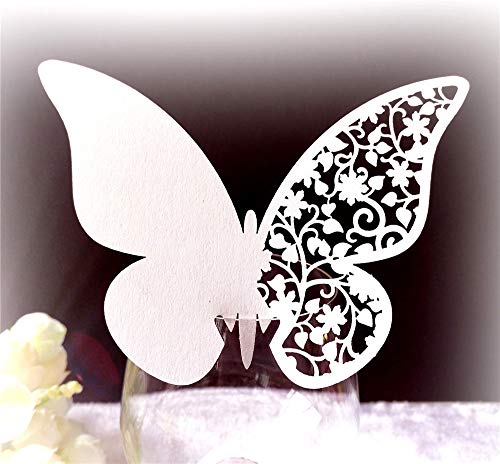 Nicole Knupfer 100 Stücke Schmetterling Tischkarten Namenskarten Glasanhänger Wandsticker Tischdeko Hochzeit Party Deco (Weiß) von Nicole Knupfer