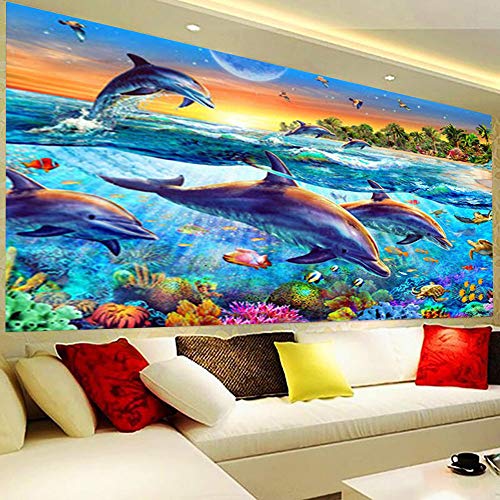 Nicole Knupfer 5D DIY Diamond Painting Kits Full Diamond,Unterwasserwelt Delfin Stickerei Crystal Strass Cross Stitch Diamant Malerei für Wohnzimmer Dekoration (100x40cm) von Nicole Knupfer