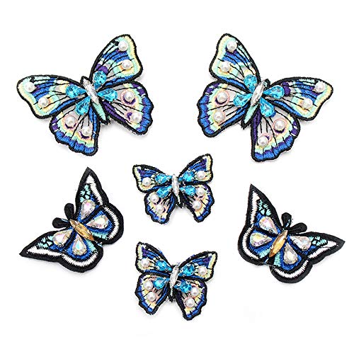 Nicole Knupfer 6 Stück Aufbügelbilder Patches Blauer Schmetterling Aufnäher Applikationen Stickerei Nähen Patch Applikationen Kinder Baby von Nicole Knupfer