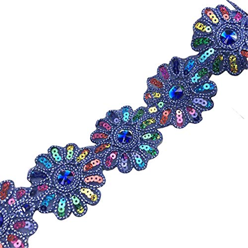 Nicole Knupfer 9 Yards Paillettenband 6 cm Breit Applikation DIY Spitze Nationaler Stil Stickerei Elastisches Gänzendes Brautschmuck (Königsblau) von Nicole Knupfer