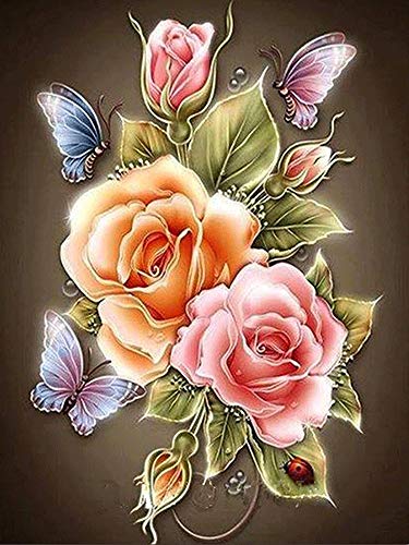 Nicole Knupfer DIY Diamant Painting Kit 5D Strass Diamond Painting Rose Blumen Bilder Full Bohrer Handgemachtes Wanddekoration (7,40x50cm) von Nicole Knupfer