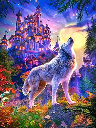 Nicole Knupfer Diamant Malerei DIY 5D Diamond Painting Diamant Painting Bilder Kits Full Drill Stickerei Malerei für Home Wand Decor gemälde Kreuzstich Wolf und Mond (30x40cm) von Nicole Knupfer