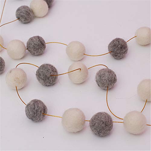 Nicole Knupfer Wolle Filz Ball Girlande Bunte Pom Pom Girlande 2m Lang 30 Filzbälle Girlanden für Wand Christbaum Schmuck Baby Dusche Party (Weiß+Grau) von Nicole Knupfer