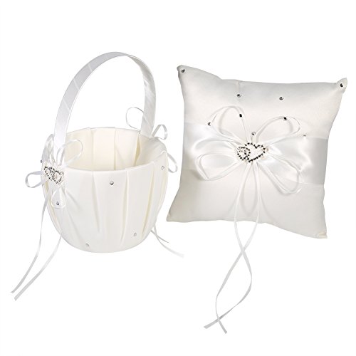 Nicoone Blumenmädchen-Korb mit Ringkissen, Satin-Schleife, eleganter Korb für Hochzeit, Party, Zeremonie, elfenbeinfarben Nicoone Blumenmädchen-Korb mit Ringkissen, Satin-Schleife, eleganter Korb für Hochzeit, Party, Zeremonie, elfenbeinfarben von Nicoone