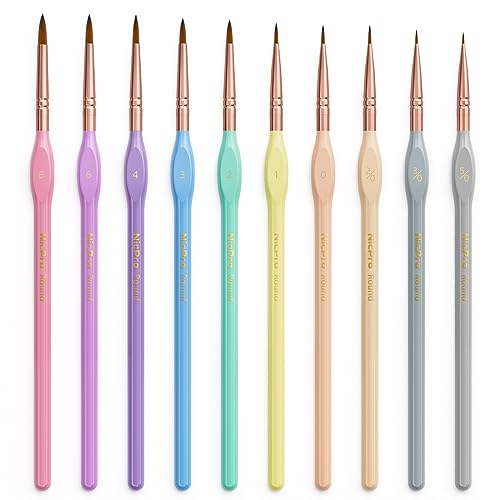 Nicpro 10 Stück Feiner Detail Pinselset, Macaron-Pastell, Miniatur Pinsel mit Spitze, Dünne Pinsel für Acryl, Öl, Aquarell, Basteln, Modelle, Felsmalerei, Malen nach Zahlen von Nicpro