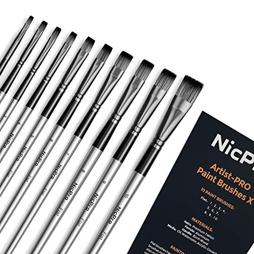 Nicpro 10 Stück flaches Pinsel Set, Kunstmalpinsel für Acryl, Aquarell, Öl, Gouache, Basteldetail, Gesicht, Körpermalerei, Künstler-Set für Kinder und Erwachsene Nicpro 10 Stück flaches Pinsel Set, Kunstmalpinsel für Acryl, Aquarell, Öl, Gouache, Basteldetail, Gesicht, Körpermalerei, Künstler-Set für Kinder und Erwachsene von Nicpro