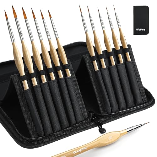 Nicpro 11 Stück Miniatur Pinsel, professionelle Detailpinsel mit Feiner Spitze, Künstler Pinsel Set für Aquarell, Öl, Acryl, Modelle, Felsmalerei, Malen nach Zahlen mit Nylonhalter Nicpro 11 Stück Miniatur Pinsel, professionelle Detailpinsel mit Feiner Spitze, Künstler Pinsel Set für Aquarell, Öl, Acryl, Modelle, Felsmalerei, Malen nach Zahlen mit Nylonhalter von Nicpro