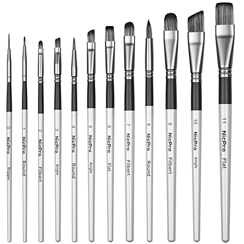 Nicpro 12 Stück Acryl Pinsel Set, Nylon Pinselset Malen für Acrylfarben, Aquarell Ölgemälde, Malerei Ölfarben Brush Set, für Anfänger, Kinder, Künstler Nicpro 12 Stück Acryl Pinsel Set, Nylon Pinselset Malen für Acrylfarben, Aquarell Ölgemälde, Malerei Ölfarben Brush Set, für Anfänger, Kinder, Künstler von Nicpro