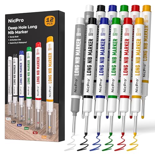 Nicpro 12 Stück Langspitze Marker, 20 mm tiefe Lochmarkierungen, Permanent Marker wasserfest und schnelltrocknende, Bunt Marker für Metall, Stahl, Fliesen, Glas, Tischler-Markierungswerkzeug Nicpro 12 Stück Langspitze Marker, 20 mm tiefe Lochmarkierungen, Permanent Marker wasserfest und schnelltrocknende, Bunt Marker für Metall, Stahl, Fliesen, Glas, Tischler-Markierungswerkzeug von Nicpro