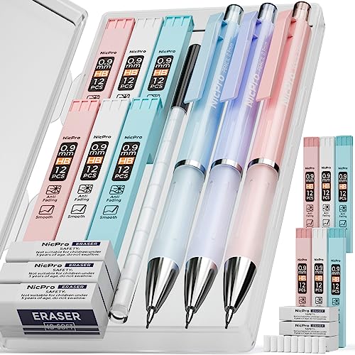 Nicpro 3 Stücke Druckbleistifte, Pastell Druckbleistift Set mit 6 Röhrchen HB-Mine 0,9mm, 3 Stück Radiergummi 9 Stück Radiergummi-Mine, niedlicher Schulbedarf zum Schreiben, Skizzieren, Zeichnen Nicpro 3 Stücke Druckbleistifte, Pastell Druckbleistift Set mit 6 Röhrchen HB-Mine 0,9mm, 3 Stück Radiergummi 9 Stück Radiergummi-Mine, niedlicher Schulbedarf zum Schreiben, Skizzieren, Zeichnen von Nicpro