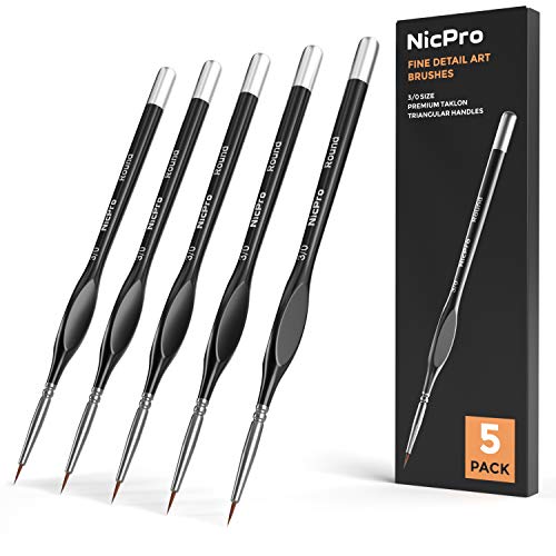 Nicpro 5 Stück Feine Detail Pinsel Set, Extra Feine Spitze 000 Art Pinselset Miniatur-Maler-Set 3/0 für Acrylfarben, Aquarell, Öl, Modellbau, Nagel, Gesichtsbemalung Malpinsel, Malen Nach Zahlen von Nicpro