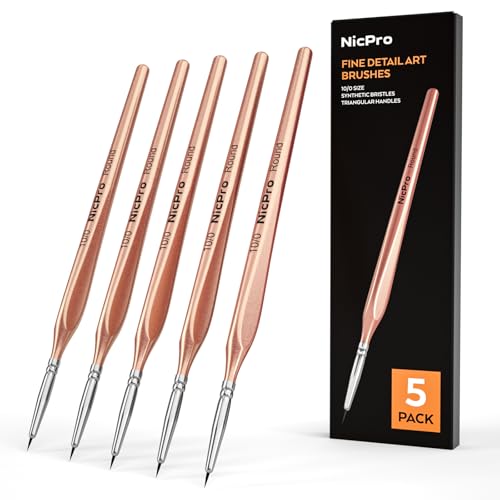 Nicpro 5 Stück Feine Pinsel, ästhetische Detailpinsel, feine Spitze, 10/0, professionelles Miniatur Pinsel Set für Mikro-Aquarell, Öl, Acryl, Basteln, Rock, Army, Malen nach Zahlen für Erwachsene von Nicpro