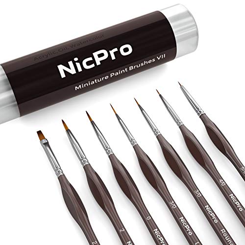 Nicpro 7 Stück Feine Detail Pinsel Set, Pinselset Malen für Professionelle Künstler, Pinsel für Acryl, Aquarell, Öl, Malen nach Zahlen, Miniatur Modell, Nageldesign, Detailmalereien mit Halter Tasche von Nicpro