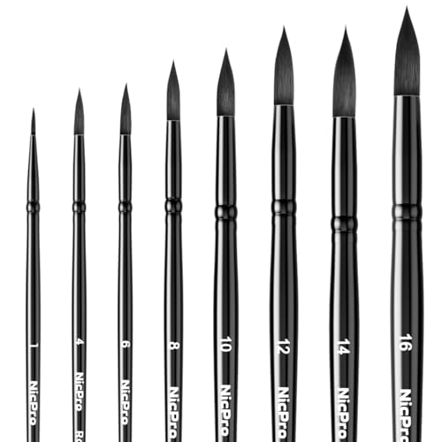 Nicpro 8 Stück Aquarellpinsel Set, Rund Pinsel Set, Professionelle weiche synthetische Fehhaarpinsel, pinselset acrylfarben für Aquarell, Tinte, Gouache, Acryl und Öl Nicpro 8 Stück Aquarellpinsel Set, Rund Pinsel Set, Professionelle weiche synthetische Fehhaarpinsel, pinselset acrylfarben für Aquarell, Tinte, Gouache, Acryl und Öl von Nicpro