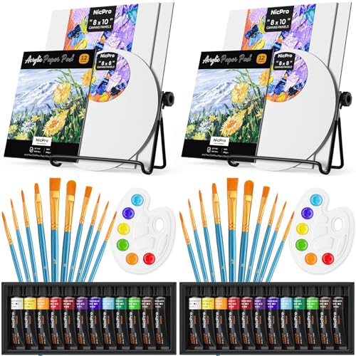 Nicpro Acrylfarben Set für Erwachsene, 80-teiliges Malset mit 2 x 12 Farben, 6 Leinwänden, 2 Tischstaffeleien, 2 x 10 Pinseln, Papierblock, Palette – Kunstmalerei Set für Künstleranfänger Nicpro Acrylfarben Set für Erwachsene, 80-teiliges Malset mit 2 x 12 Farben, 6 Leinwänden, 2 Tischstaffeleien, 2 x 10 Pinseln, Papierblock, Palette – Kunstmalerei Set für Künstleranfänger von Nicpro
