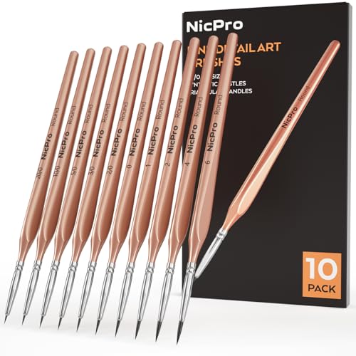 Nicpro Feine Pinsel, 10 Stück, ästhetische Feinspitze, professionelles Miniatur Pinsel Set für Mikro-Detailarbeiten, Acryl, Aquarell, Öl, Basteln, Modelle, Rock, Army, Malen nach Zahlen von Nicpro