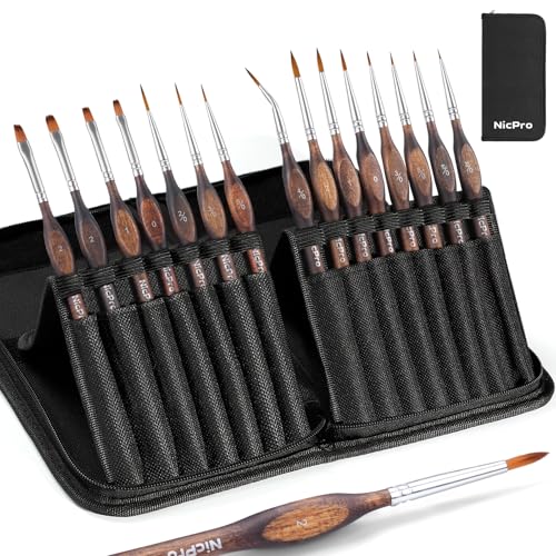 Nicpro Feine Pinsel– 15-teiliges Modellbau Pinsel Set mit Nylonetui für Acryl-, Öl- und Aquarellpinsel, Miniatur Pinsel für Modellbau, Miniaturmalerei, Feindetailmalerei und Malen nach Zahlen von Nicpro