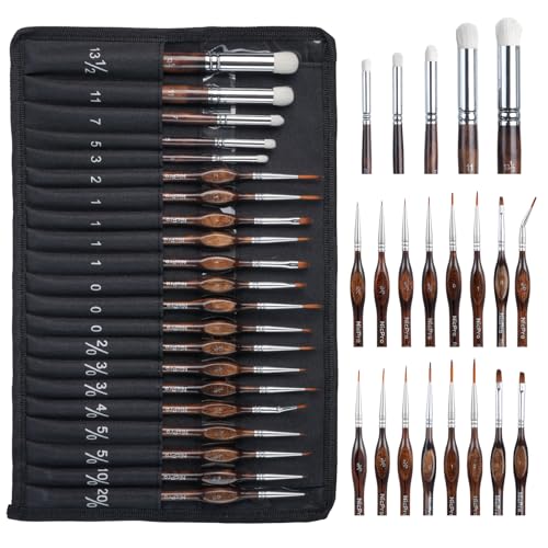 Nicpro Feine Pinsel mit Trockenpinsel – 21-teiliges Modellbau Pinselset mit Stoffrolle für Acryl, Aquarell, Dünne Pinsel und Trockenpinsel für 40k-Modellbau, Miniaturmalerei, Citadel von Nicpro