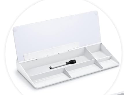 Nicpro Glas-Whiteboard mit Aufbewahrung, kleine, trocken abwischbare Tafel mit 4 Stiften, Radiergummi, Computertastatur-Ständer, Organizer, ideal für Zuhause, Bürozubehör (40 x 18 cm) von Nicpro