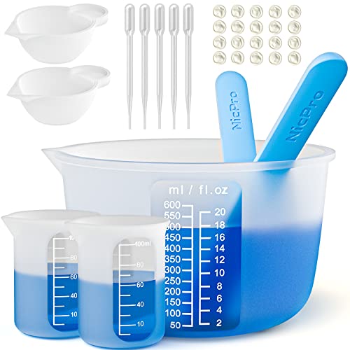 Nicpro Großes Silikon Messbecher Set, 600 ml & 100 ml Mischbecher, Rührstäbchen, Silikonbecher, Pipetten, Fingerlinge zum Mischen von Epoxidharz, Formen, Wachsen, Schmuckherstellung leicht zu reinigen Nicpro Großes Silikon Messbecher Set, 600 ml & 100 ml Mischbecher, Rührstäbchen, Silikonbecher, Pipetten, Fingerlinge zum Mischen von Epoxidharz, Formen, Wachsen, Schmuckherstellung leicht zu reinigen von Nicpro