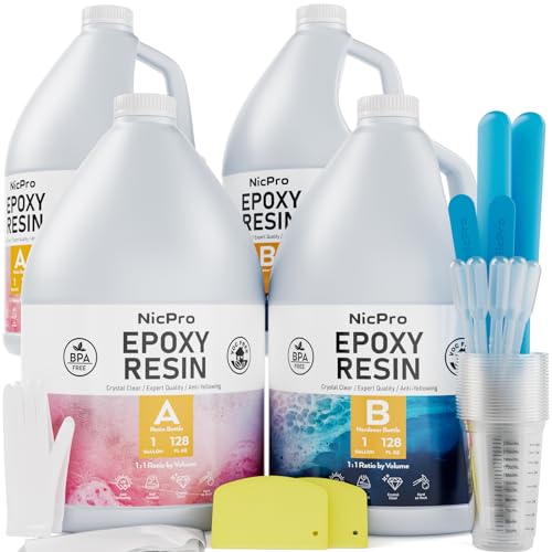 Nicpro Kristallklares Epoxidharz-Set, Hochglanz- und blasenfreies Harzzubehör für Beschichtung und Gießen, Basteln, Holz, Tischplatte, Barplatte, Formen, Flusstische mit Bechern, Stäbchen, Nicpro Kristallklares Epoxidharz-Set, Hochglanz- und blasenfreies Harzzubehör für Beschichtung und Gießen, Basteln, Holz, Tischplatte, Barplatte, Formen, Flusstische mit Bechern, Stäbchen, von Nicpro