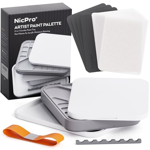 Nicpro Nasspalette für Malen Miniatur, Wet Palette 100 Stück Palettenpapier, 4 Stück Schwämmen, Pinselhalter Farbmisch Aufbewahrung, Mischpalette Acrylfarben für 40K Nicpro Nasspalette für Malen Miniatur, Wet Palette 100 Stück Palettenpapier, 4 Stück Schwämmen, Pinselhalter Farbmisch Aufbewahrung, Mischpalette Acrylfarben für 40K von Nicpro