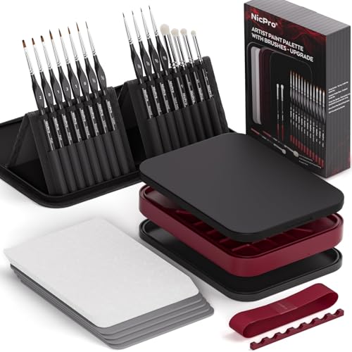 Nicpro Professionelles Miniatur-Malset: Wet Palette, 16 Feine Pinsel, Trockenpinsel mit Nylontasche, 100 Palettenpapier, 4 Schwämme, Farbmischpalette für Miniaturmodelle Nicpro Professionelles Miniatur-Malset: Wet Palette, 16 Feine Pinsel, Trockenpinsel mit Nylontasche, 100 Palettenpapier, 4 Schwämme, Farbmischpalette für Miniaturmodelle von Nicpro