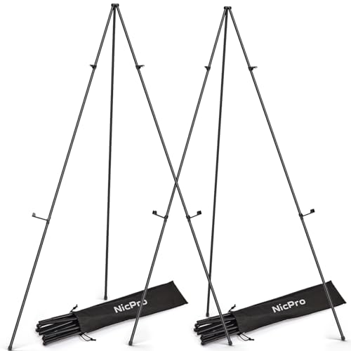 Nicpro Zusammenklappbare Staffeleien zum Ausstellen, 2 Stück, 160 cm, Metall-Bodenstaffelei, Ständer, Stativ, schwarz, tragbar, für Künstler, Poster, Hochzeit, mit Tragetasche Nicpro Zusammenklappbare Staffeleien zum Ausstellen, 2 Stück, 160 cm, Metall-Bodenstaffelei, Ständer, Stativ, schwarz, tragbar, für Künstler, Poster, Hochzeit, mit Tragetasche von Nicpro