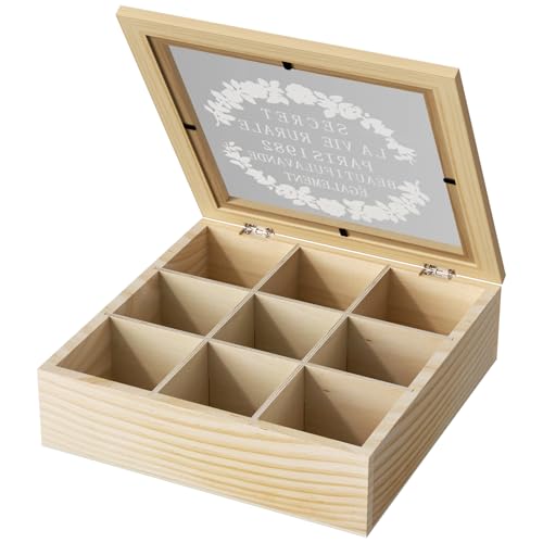 Nicrulp 9 Teebox Fächer, Tee Organizer, Teekiste für Teebeutel, Teeregal Holz, Teeaufbewahrungsboxen, Teebeutelbox Schublade, Teebehälter, Teeschrank, Teebeutelspender, Sortierbox, Teekasten, Teedose von Nicrulp