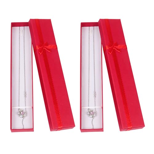 Nideen 2 Stück 20× 4× 2cm Geschenkbox Halskette Schmuck Geschenkbox Schmuckschatulle mit Deckel für Halsketten Armbänder(Rot) von Nideen