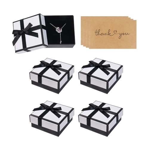 Nideen 4 Stück Schmuck Geschenkbox mit Karten, 7,5× 7,5× 3,5cm Halskette Armband Geschenkbox Schmuckschachtel mit Deckel Schmuckverpackungen(Weiß) von Nideen