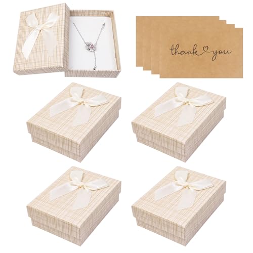 Nideen 4 Stück kleine Geschenkboxen mit Karten, 9× 7× 3cmHalskette Ohrring Geschenkbox Schmuckschachtel Schmuckverpackungen mit Deckel für Schmuck Display(Weiß) von Nideen