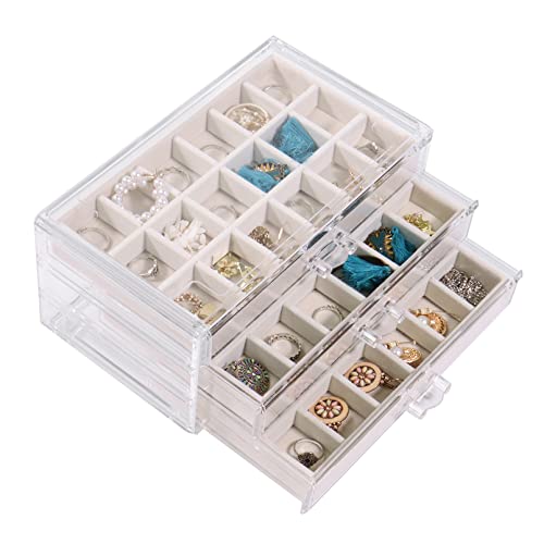 Nideen Acryl Schmuckschatulle Schmuckkästchenmit 3 Schubladen, Ohrring Aufbewahrung Schmuckkästchen Ahrringe Schmuck Organizers, Beige Nideen Acryl Schmuckschatulle Schmuckkästchenmit 3 Schubladen, Ohrring Aufbewahrung Schmuckkästchen Ahrringe Schmuck Organizers, Beige von Nideen