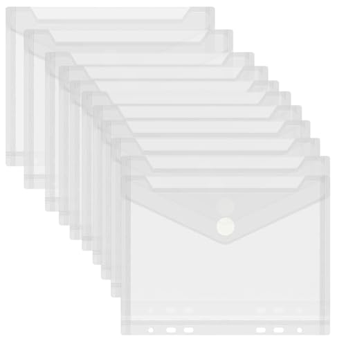 10 Stück Dokumententasche A5, 22.5x18cm Umschlagmappen zum Abheften Dokumentenmappe Sichttaschen mit Klettverschluss, Sammelmappen Wasserdicht für Dokument Organisieren (7 Löcher, Transparent) von NieYat