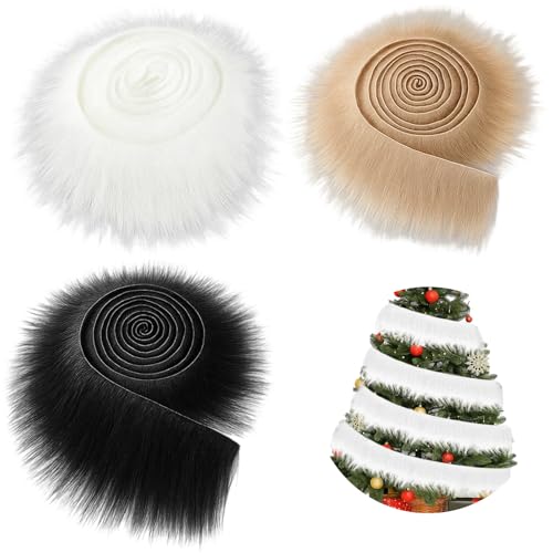 3 Stück Kunstfell Zum Basteln, 5x150 Cm Fell Zum Basteln Fell Kunstfell Meterware, Faux Fur Beard Santa Hair Dwarf Diy Dekoration Faux Fur Fabric(Schwarz Weiß Beige) von NieYat