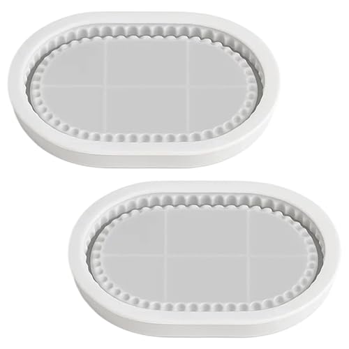 2 StüCke Silikonform Tablett Oval, Silikonformen GießFormen Tablett, Untersetzer Spitze Schmuck Teller, Epoxidharz Tablett Form, Aufbewahrung Tablett Beton Gipsform Handwerk von NieYat