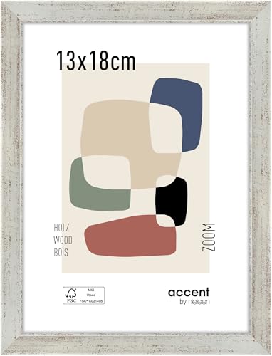 accent by nielsen Bilderrahmen, 13 x 18 cm, Holz, Silber, Fotorahmen zum Auftstellen und Aufhängen im Hoch- & Querformat, Echtglas, Zoom von accent by nielsen