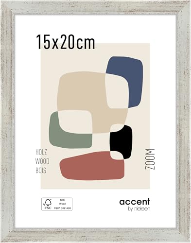 accent by nielsen Bilderrahmen, 15 x 20 cm, Holz, Silber, Fotorahmen zum Auftstellen und Aufhängen im Hoch- & Querformat, Echtglas, Zoom von accent by nielsen
