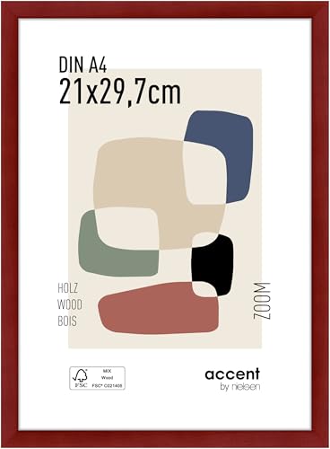 accent by nielsen Bilderrahmen, 21 x 29,7 cm (A4), Holz, Rot, Dokumentenrahmen zum Aufhängen im Hoch- & Querformat, Echtglas, Zoom von accent by nielsen