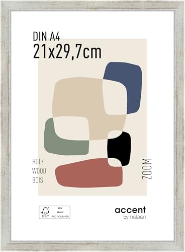 accent by nielsen Bilderrahmen, 21 x 29,7 cm (A4), Holz, Silber, Dokumentenrahmen zum Aufhängen im Hoch- & Querformat, Echtglas, Zoom von accent by nielsen
