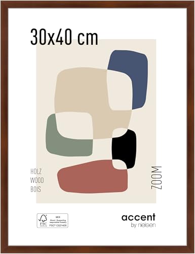accent by nielsen Bilderrahmen, 30 x 40 cm, Holz, Walnuss, Fotorahmen zum Aufhängen im Hoch- & Querformat, Echtglas, Zoom von accent by nielsen
