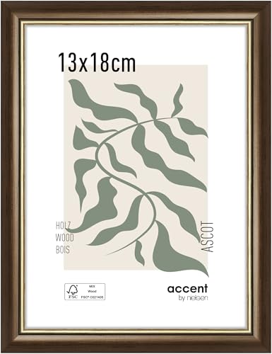 accent by nielsen Bilderrahmen, 13 x 18 cm, Holz, Braun, Fotorahmen zum Auftstellen und Aufhängen im Hoch- & Querformat, Echtglas, Ascot von accent by nielsen
