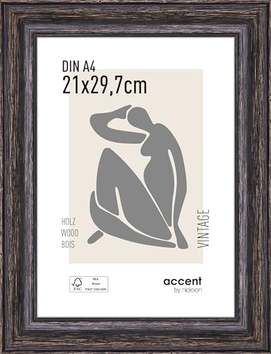 accent by nielsen Holz Bilderrahmen Vintage, 21x29,7 cm (A4), Schwarz von accent by nielsen