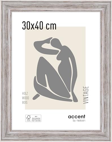 accent by nielsen Bilderrahmen, 30 x 40 cm, Holz, Weiß, Fotorahmen zum Aufhängen im Hoch- & Querformat, Echtglas, Vintage accent by nielsen Bilderrahmen, 30 x 40 cm, Holz, Weiß, Fotorahmen zum Aufhängen im Hoch- & Querformat, Echtglas, Vintage von accent by nielsen