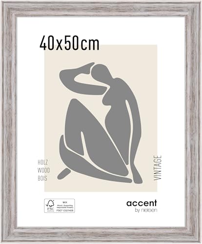accent by nielsen Bilderrahmen, 40 x 50 cm, Holz, Weiß, Posterrahmen zum Aufhängen im Hoch- & Querformat, Echtglas, Vintage accent by nielsen Bilderrahmen, 40 x 50 cm, Holz, Weiß, Posterrahmen zum Aufhängen im Hoch- & Querformat, Echtglas, Vintage von accent by nielsen
