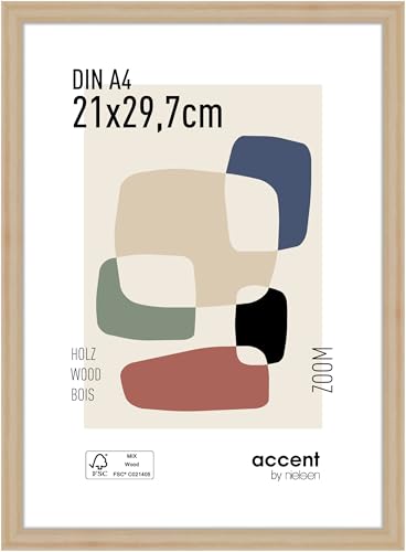 accent by nielsen Bilderrahmen, 21 x 29,7 cm (A4), Holz, Natur, Dokumentenrahmen zum Aufhängen im Hoch- & Querformat, Echtglas, Zoom von accent by nielsen