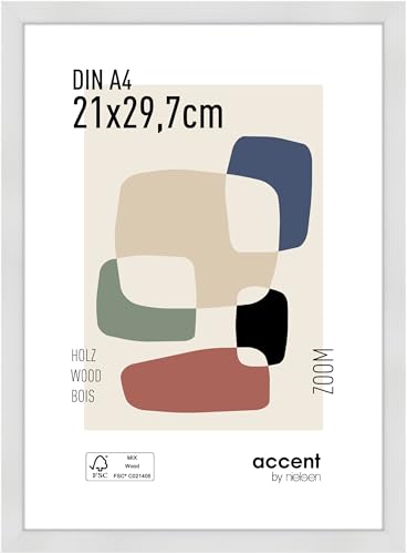 accent by nielsen Bilderrahmen, 21 x 29,7 cm (A4), Holz, Weiß, Dokumentenrahmen zum Aufhängen im Hoch- & Querformat, Echtglas, Zoom von accent by nielsen