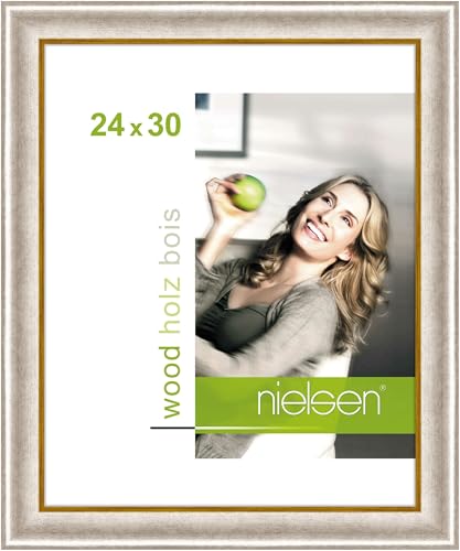 nielsen Bilderrahmen, 24 x 30 cm, Holz, Silber, Rahmen zum Aufhängen im Hoch- & Querformat, Echtglas, Derby von nielsen