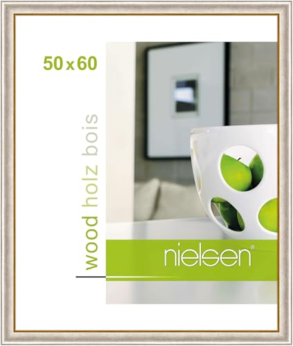 nielsen Bilderrahmen, 50 x 60 cm, Holz, Silber, Posterrahmen zum Aufhängen im Hoch- & Querformat, Echtglas, Derby nielsen Bilderrahmen, 50 x 60 cm, Holz, Silber, Posterrahmen zum Aufhängen im Hoch- & Querformat, Echtglas, Derby von nielsen